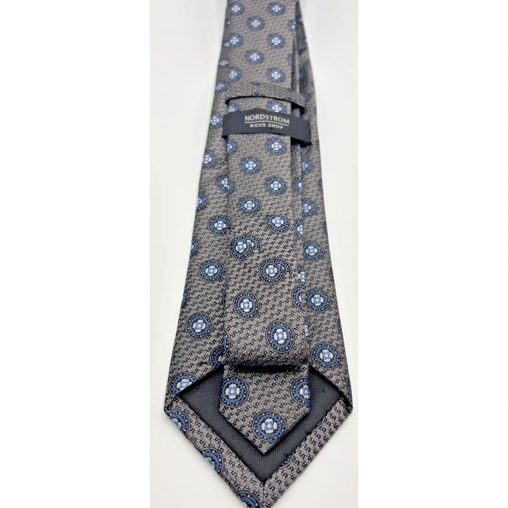 Nordstrom Men's Shop Silk Tie Gray Blue Black Geometric Medallion Woven Necktie